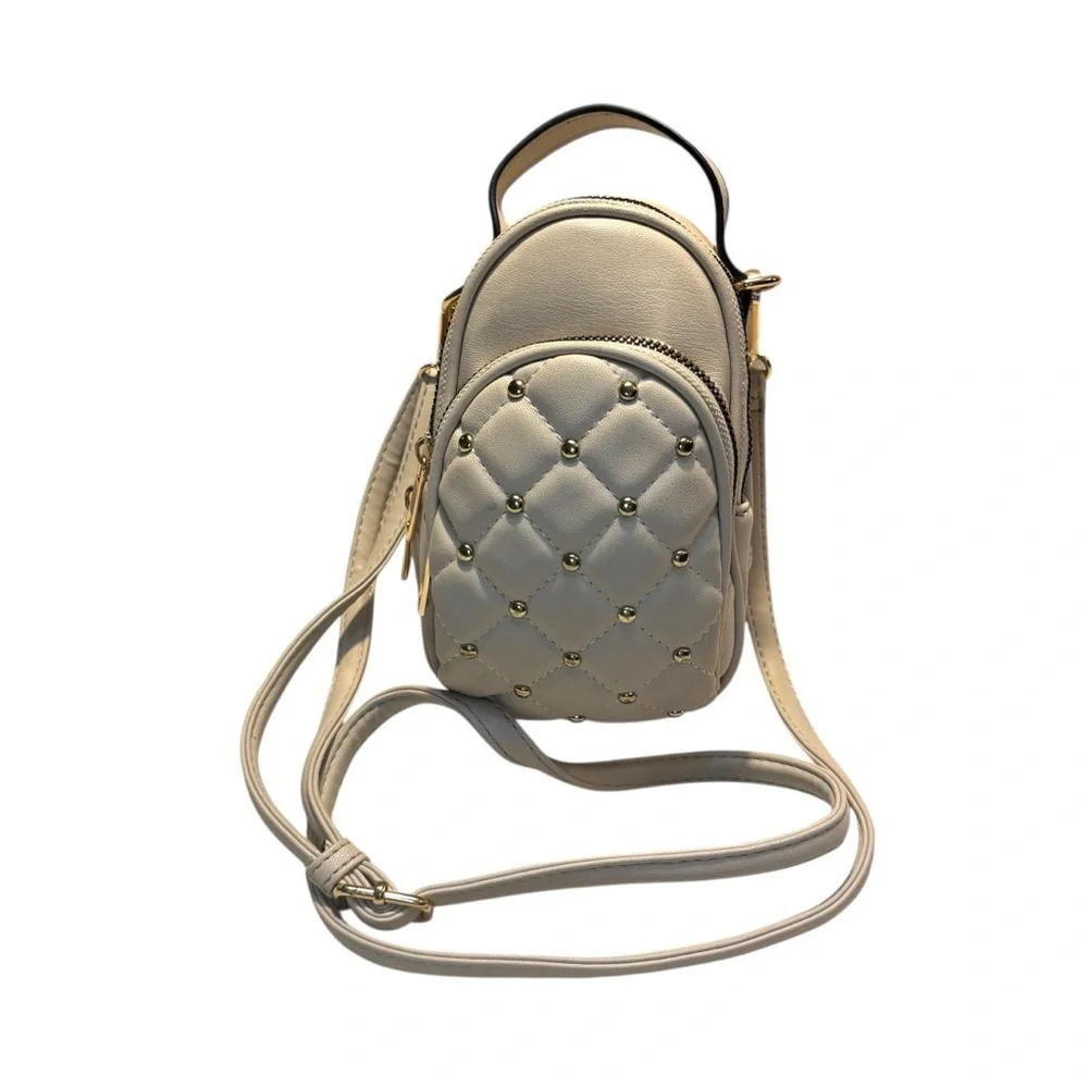 NEW Crossbody Bag Cream Taupe Quilted Gold-Tone Hardware Embellishments Backpack
